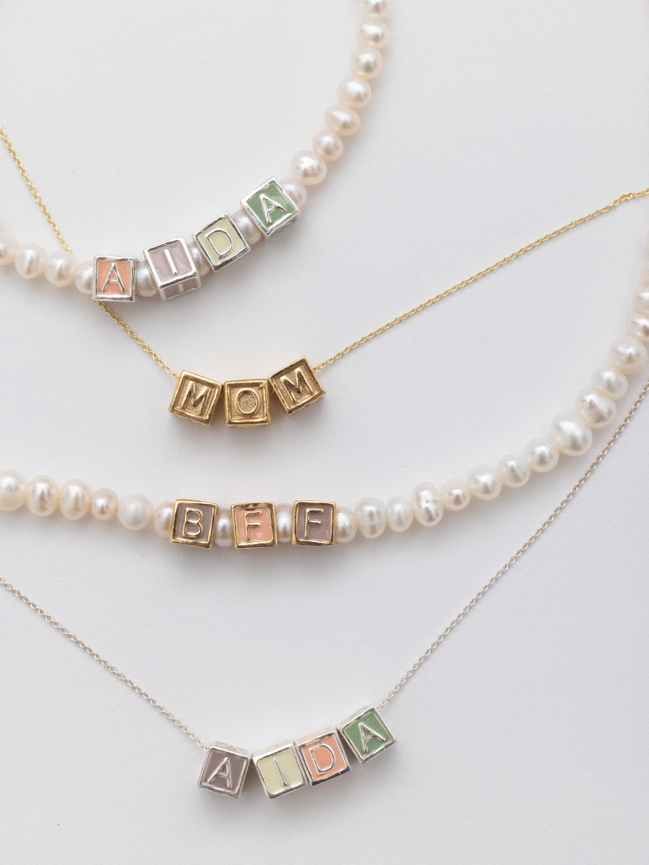 aida impact custom letter pearl bracelet silver gold